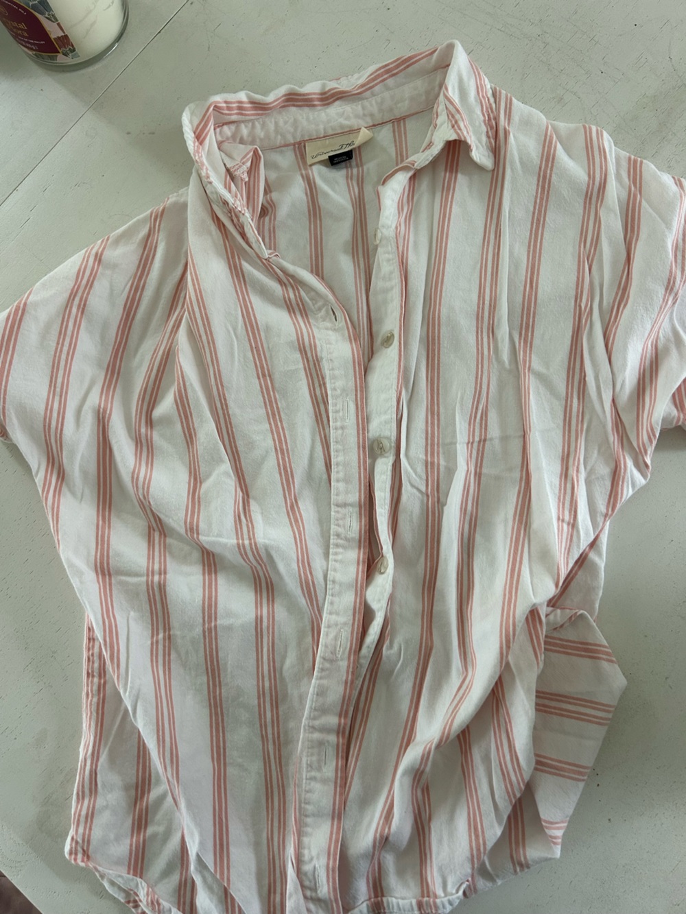 Universal Thread White Shirt with Peach Stripes